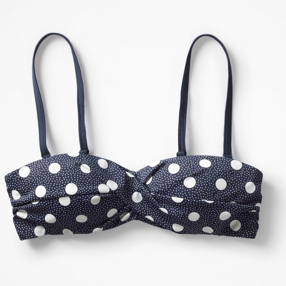 NWT Boden Amalfi Bandeau Bikini Top Blue and White Polka Dot multi-way Sz 2